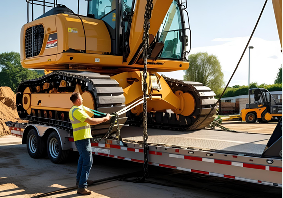 Plant Mover (N132) – NPORS Accredited Course Operator safely transporting plant machinery using plant mover during NPORS N132 training